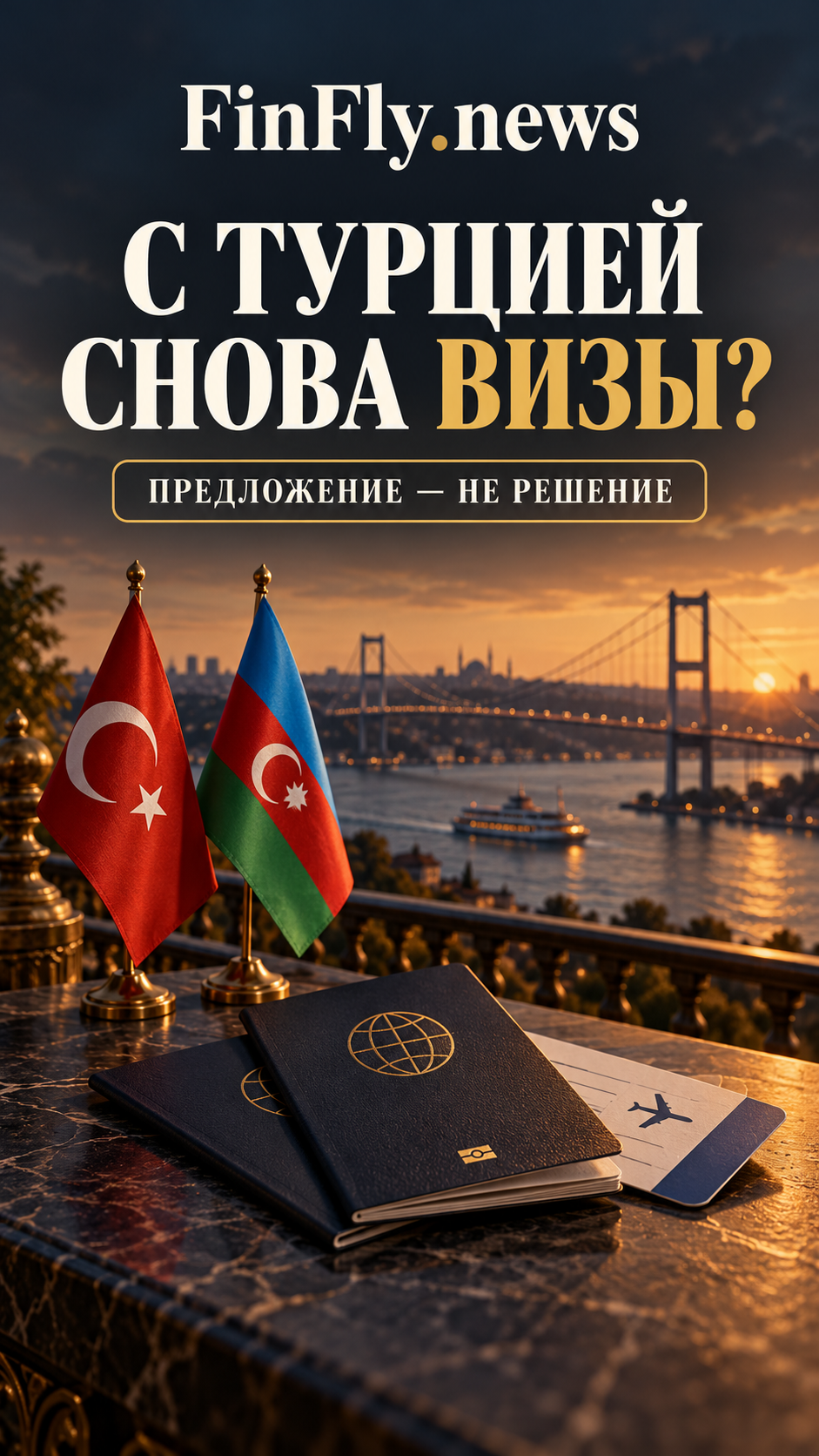С Турцией снова визы? Предложение — не решение. Флаги Азербайджана и Турции на фоне Босфора.